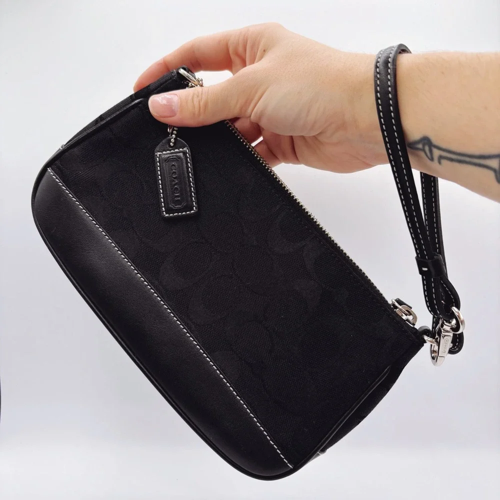 Coach‎ Signature Demi Pouch 6094 Black Monogram Canvas Leather Convertible Y2K